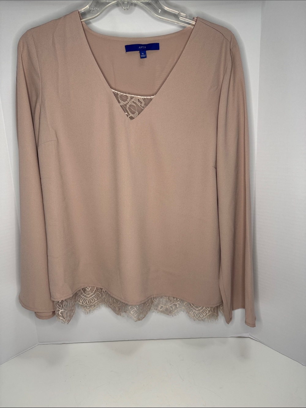 Apt. 9 Blush Lace-Hem V-Neck Long Sleeve Top